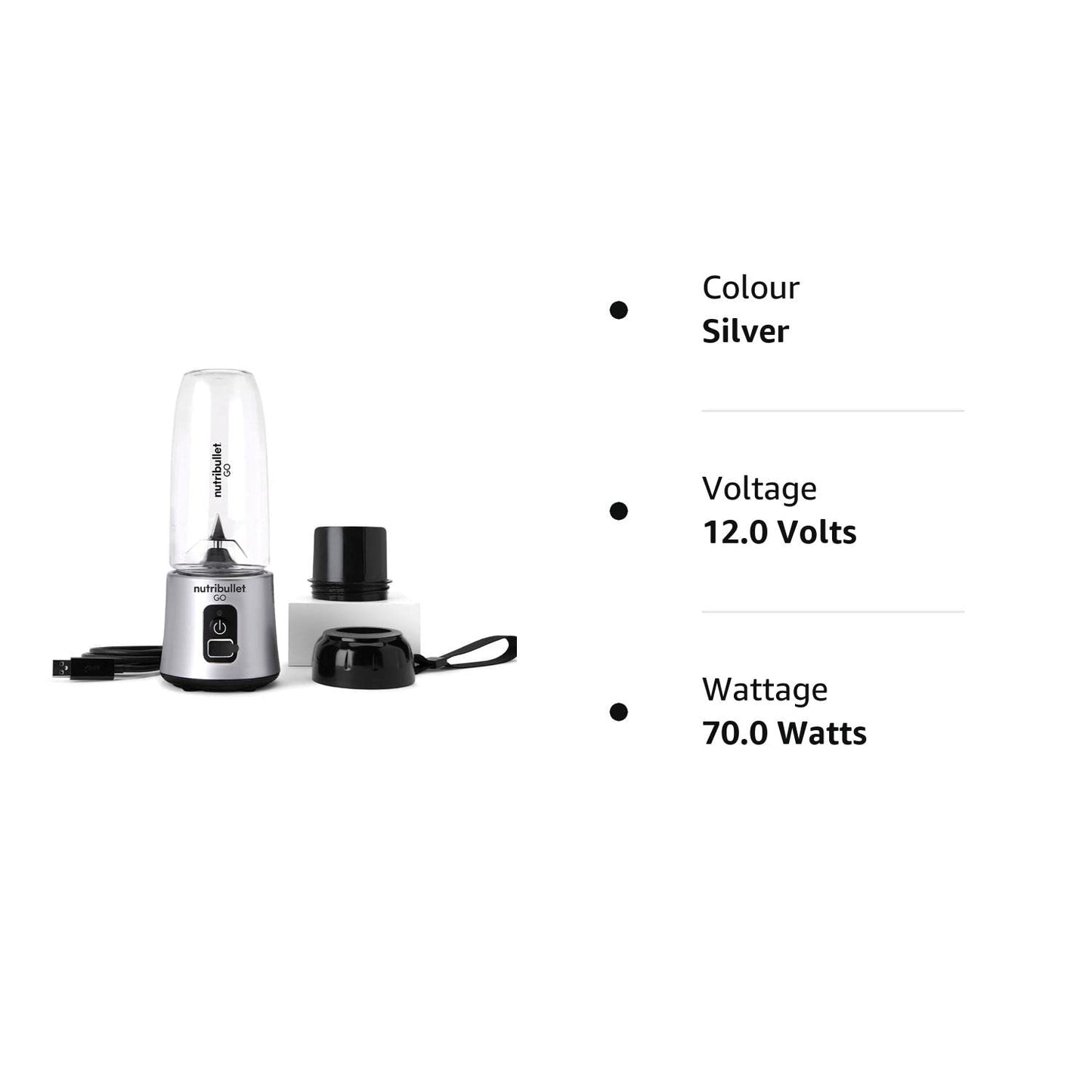 nutribullet blender 1638 GO Cordless Blender (Silver), 17.8 cm*9.0 cm*9.0 cm