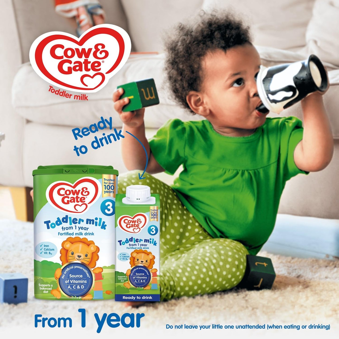 Cow & Gate 3 Toddler Baby Milk Powder Formula, 1-2 Years, 800 g (Pack of 6)