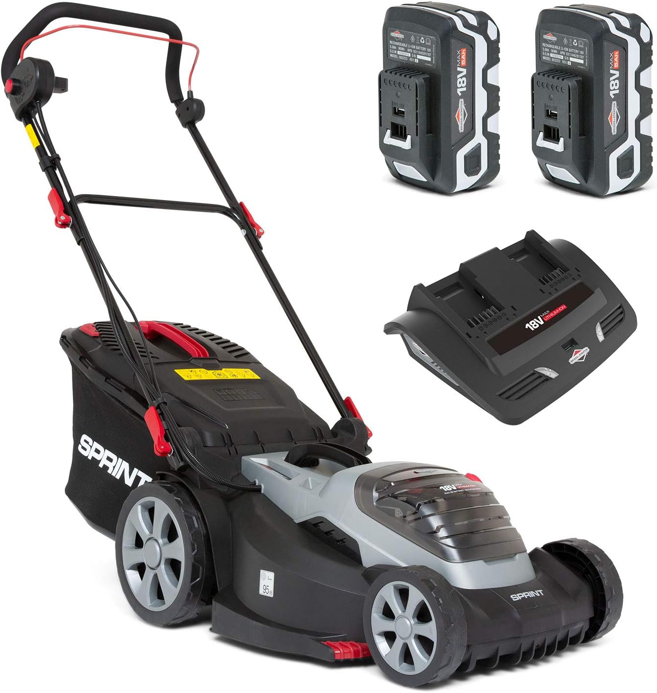 Sprint 2x18V (36V) Lithium-Ion 44cm Cordless Lawn Mower 440P18V | 2x 5Ah Battery and Dual Charger