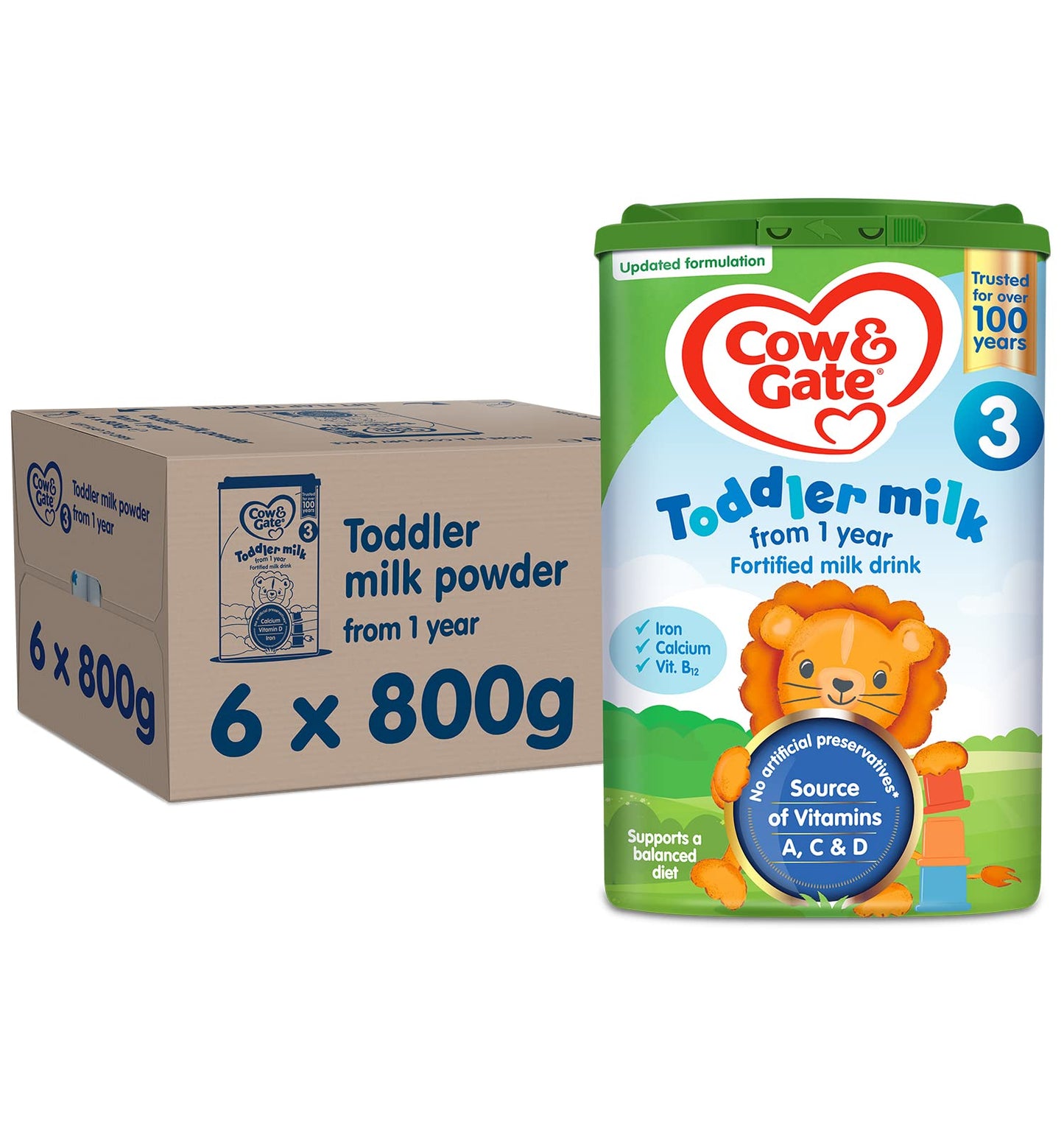 Cow & Gate 3 Toddler Baby Milk Powder Formula, 1-2 Years, 800 g (Pack of 6)